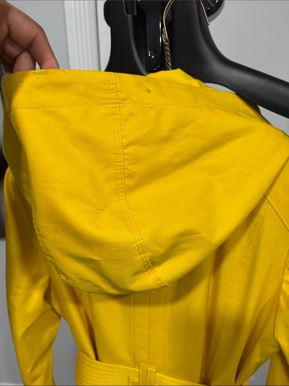 London Fog Bright Yellow Double-Breasted Trench Coat with Belt - Picture 3 of 4
